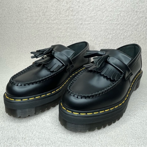 Dr. Martens Black Leather Tassel Loafers with Yellow Stitching - Picture 2 of 13